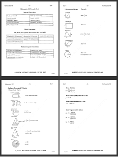 Grade 10C Math Formula Sheets